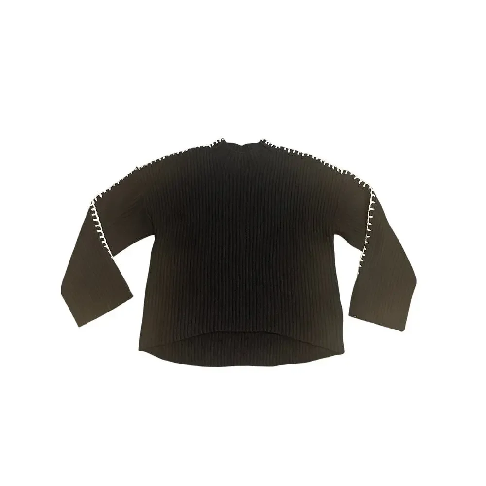 Nordstrom Halogen Contrast Stitch Sweater BLACK Medium‎